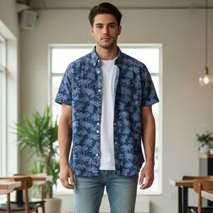 Jachs NY Mens Button Down Short Sleeve Palm Tree Print Casual Shirt Size Medium